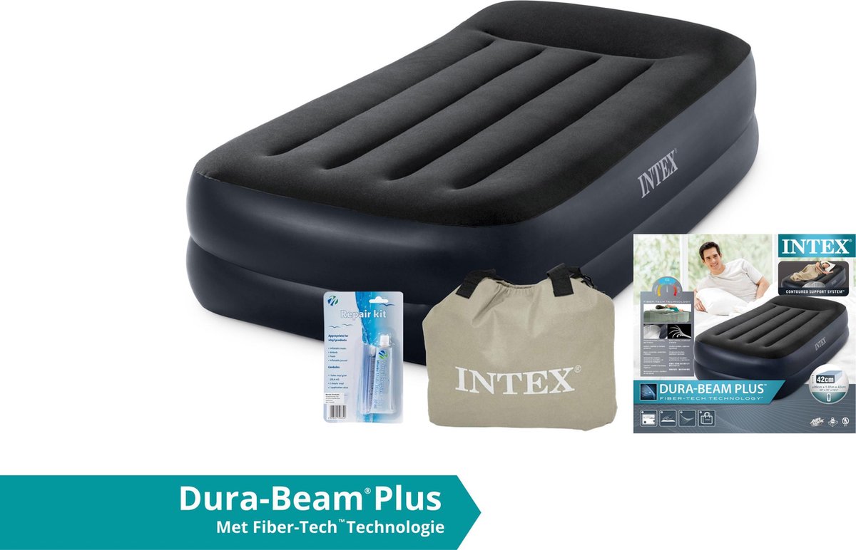 Intex Luchtbed - Pillow Rest Raised - Formaat: Twin - B99 x L191 x H42 cm - Ingebouwde Pomp - Met Reparatieset