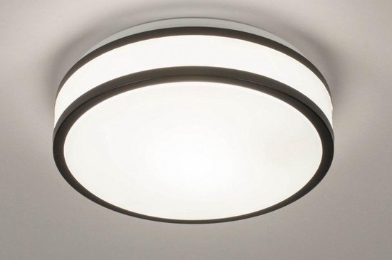 Lumidora Plafondlamp 73675 - E27 - Zwart - Wit - Kunststof - Buitenlamp - Badkamerlamp - IP44 - ⌀ 29 cm