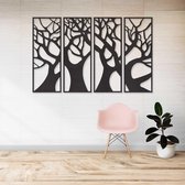 Wanddecoratie - Bomen Paneel 4 Delen - Hout - Wall Art - Muurdecoratie - Zwart - 120 x 77.5 cm