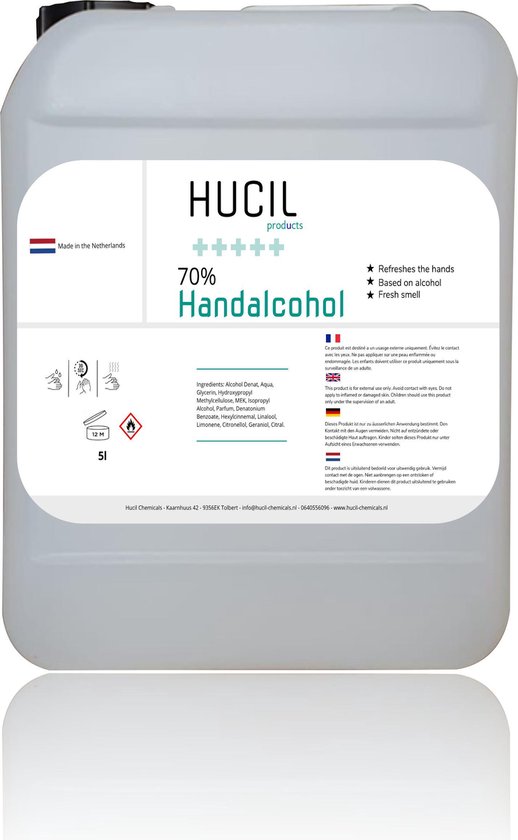 Handalcohol 70% procent - dunne vloeistof - vloeibaar -  hand alcohol - handgel - voor spray dispensers - 5 liter
