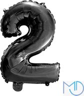 Folie Ballon Cijfer 2 Zwart 100 Cm - 1 METER GROOT - Verjaardag Folieballon - XL Ballon - Voor Elke Feest !