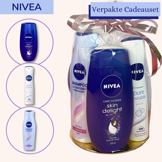 Nivea Geschenkset Cadeau voor Vrouw - Deodorant • Douchegel • Shampoo & Conditioner • Badspons - Cadeau Compleet - NIVEA