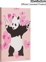Banksy Graffiti - Panda With Guns - Premium Kwaliteit - Canvas Print - Canvas Schilderijen - Muur Schilderijen - Canvas - Wanddecoratie - Afmeting 32cm x 45cm 2cm Dik
