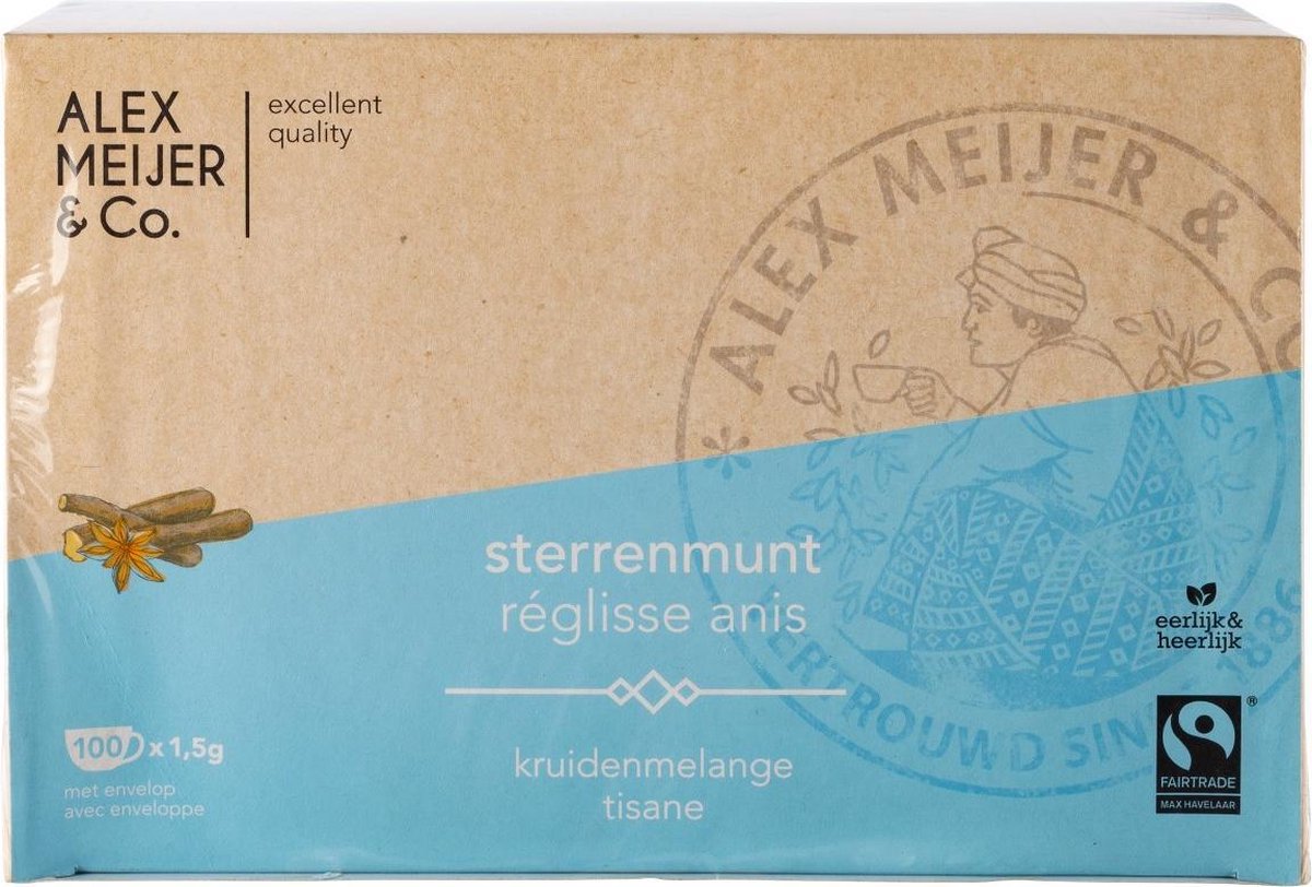 Alex Meijer Thee sterrenmunt, FT - Doos 100 stuks x 1,5 gram