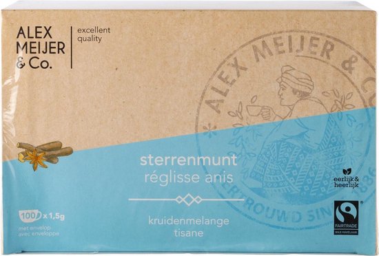 Sterrenmunt thee Grote verpakking 100 theezakjes 1,5 gram Alex Meijer Fair trade