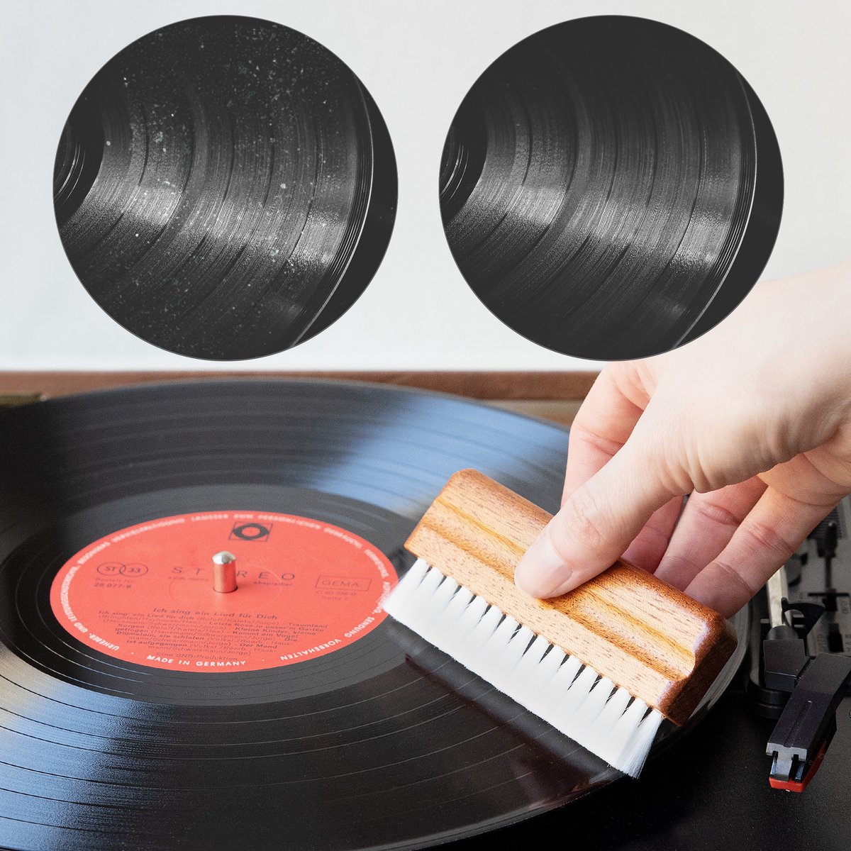 kwmobile record brush - Brosse en nylon avec manche en bois pour disques  vinyles 