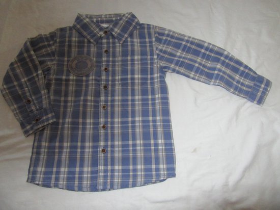 Dirkje , jongens ,overhemd , blauw , geruit , M.C.C. , 4 jaar - 104