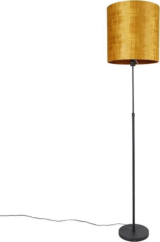 QAZQA parte - Moderne Vloerlamp | Staande Lamp met kap - 1 lichts - H 191 cm - Zwart Goud - Woonkamer | Slaapkamer