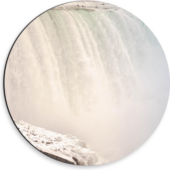 Dibond Wandcirkel - Grote Witte Waterval - 30x30cm Foto op Aluminium Wandcirkel (met ophangsysteem)