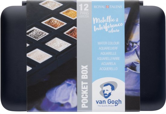 Van Gogh aquarelle 12 tasses avec pinceau - couleurs métallisées et granulantes