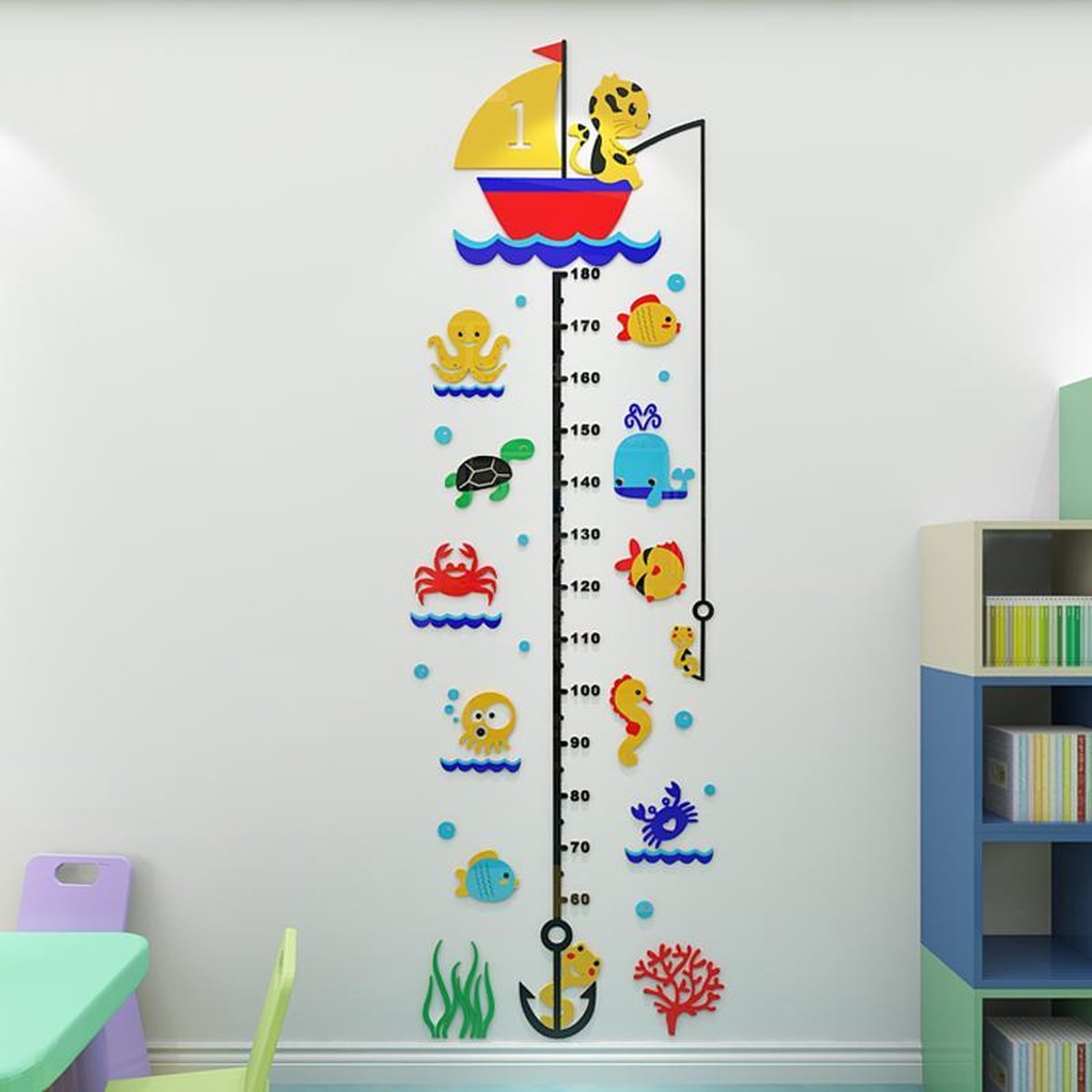 Groeimeter Sticker – Meetlint kinderkamer 180 cm – Zelfklevende Muurstickers - Meisje Kraamcadeau Jongen- Acryl 3 mm dik – Extra felle kleuren