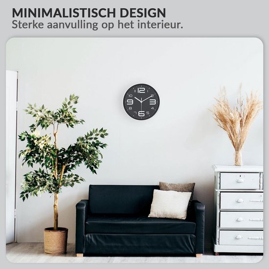 Eurotime 59530-05 Radiosignaalwandklok, diameter: 35 cm, in treinstationdesign, geluidsarm radiosignaalmechanisme, geen tikken, matte zwarte metalen frame, automatische tijdinstelling en