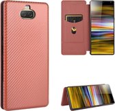 Voor Sony Xperia 10 Carbon Fiber Texture Magnetische Horizontale Flip TPU + PC + PU Leather Case met Card Slot (Brown)