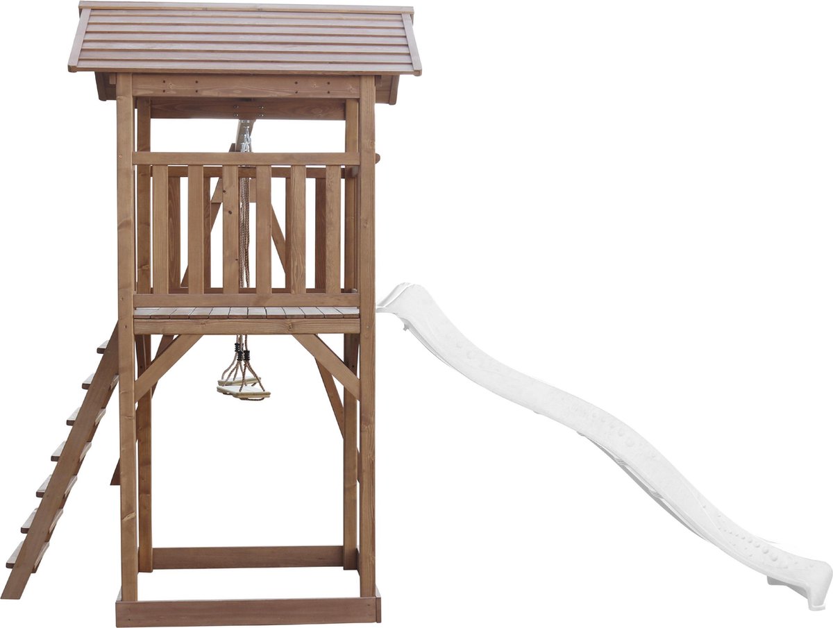 AXI Beach Tower Speeltoestel in Bruin - Speeltoren met Dubbele Schommel, Witte Glijbaan en Zandbak - FSC hout - Speelhuis op palen voor de tuin — afbeelding 16
