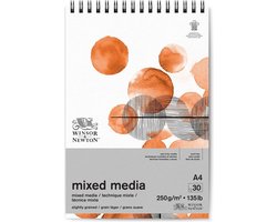 Winsor & Newton 6694002 Mixed Media Pad – 250 g/m², 30 vellen A4, spiraalbinding, voor olieverf, acrylverf en aquarel - Mixed Media Blok