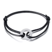 Schuifkoord armband- Metalen element rond- Dames- Heren- Polsmaat- 17 -21 cm