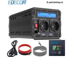 Edecoa 12V-230V UPS/Accu lader/Omschakelsysteem Zuivere Sinus Omvormer - 1500W/3000W + controller