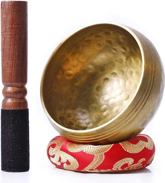 Tibetaanse Klankschaal - incl. Aanstrijkhout & Kussen - Klank Schaal - Meditatie, Yoga, Chakra - Rood - 8 cm