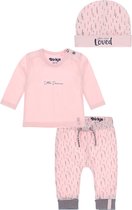 Dirkje Bio Basic SET(3delig) Roze broek print, shirt en mutsje - Maat 50