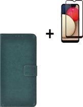 Samsung A12 Hoesje - Samsung A12 Screenprotector - Samsung Galaxy A12 Hoes Wallet Bookcase Groen + Screenprotector