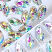 Opnaai Glitter steentjes , Eye Shape Cristal-AB, Sew on Stone, 2 holes Flatback Rhinestones, Strass Navette 7x15mm 48st| Strasstenen van Glas | Glitter steentjes voor turnpakje, Ri