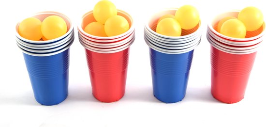 Gobelet Plastique Binnan Set 50 Gobelets 500ml 12 Balles - Jeux à Boire Réutilisables Pour Fêtes - Rouge Et Bleu Beer Pong