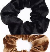 Scrunchies-Velvet Scrunchies-Haaraccessoires-Luxe Scrunchies-Haarelastiek-Set van 2 stuks-Zwart en Licht Bruin