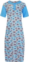 Dames nachthemd lang model met korte mouw en bloemenprint M grijs/blauw