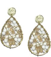 Oorbellen wit beige | Swarovski | druppel hanger | handgemaakt