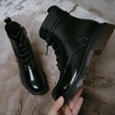 Shoekueen Dames Veter Lak Leer Enkellaarzen Zwart 40