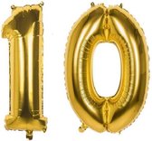 10 Jaar Folie Ballonnen Goud - Happy Birthday - Foil Balloon - Versiering - Verjaardag - Jongen / Meisje - Feest - Inclusief Opblaas Stokje & Clip - XL - 82 cm