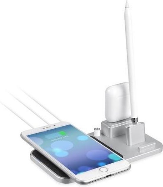 Rafflesia Arnoldi ironie ontwikkelen 3 in 1 oplader Apple Pencil & AirPods & iPhone - Zilver | bol.com