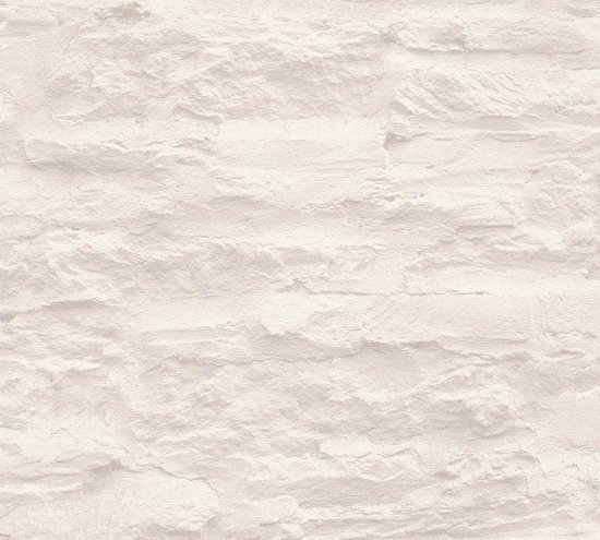 Steen tegel behang Profhome 959083-GU vliesbehang glad met natuur patroon mat crème wit 5,33 m2