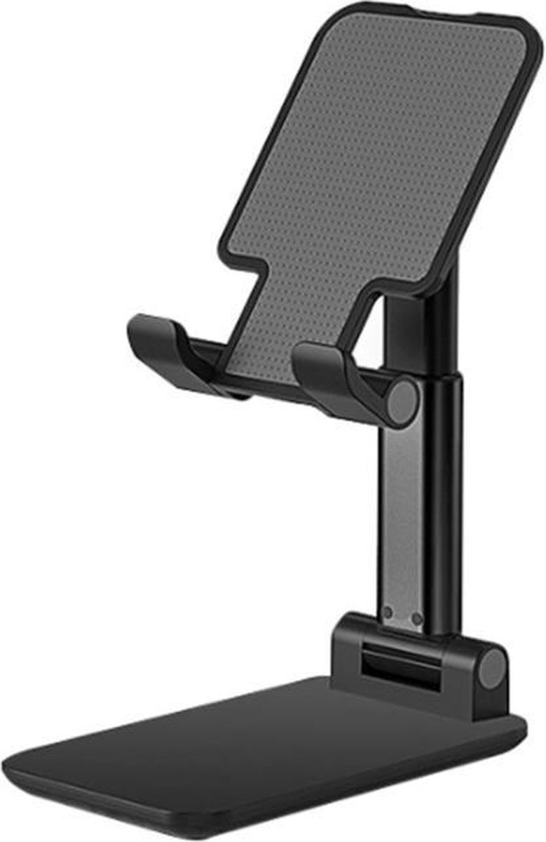 Telefoon en Tablet Houder - Ergonomisch design - Smartphone standaard voor Bureau of Tafel - Opvouwbaar en Verstelbaar - Zwart