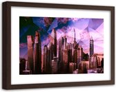 Foto in frame , Geometrische Stad in paars ,120x80cm , Multikleur , wanddecoratie