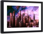 Foto in frame , Geometrische Stad in paars ,120x80cm , Multikleur , wanddecoratie