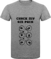 Fitness T-Shirt - Gym T-shirt - Work Out T-shirt - Sport T-Shirt - Regular Fit T-Shirt - Fun - Fun Tekst -  Sporten - Sixpack - Buikspieren - Bierbuik - Check My Sixpack - Sport Gr