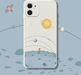 iPhone 11 Hoesjes Siliconen Hoes Case - Yellow spaceman - wit-  schattig - interessant -Tekenfilms -  Dezelfde mobiele achtergrond