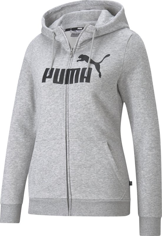 PUMA ESS Logo Full-Zip Hoodie FL Dames Trui - Lichtgrijs - Maat S