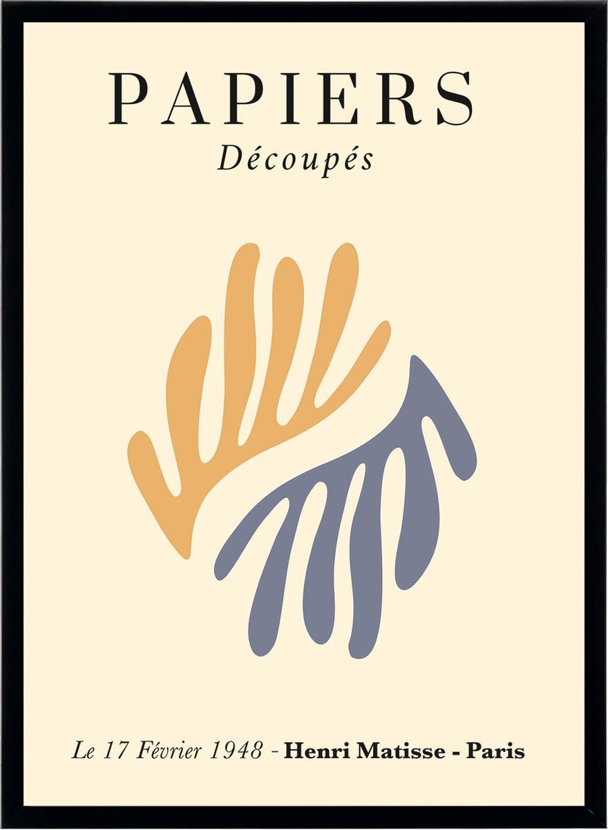 Esque Poster Henri Matisse - Abstract Art - Cut Outs / Papiers Decoupes - Kunst Print - Planten - 50x70 cm Licht blauw & Geel