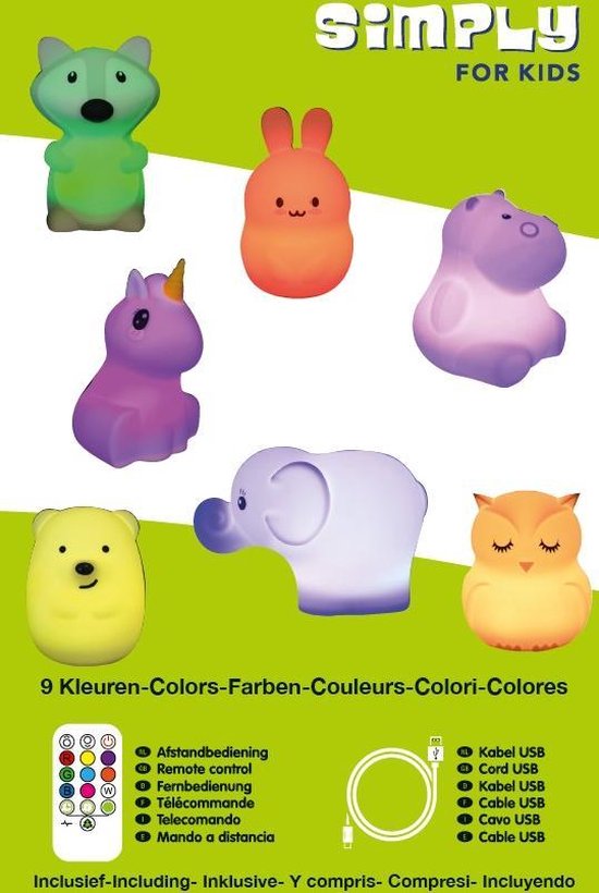Simply for kids Nachtlamp Eenhoorn LED zacht silicone 12 CM 9 kleuren met oplaadbare batterij oplaadkabel en afstandsbediening van Simply for Kids — afbeelding 5