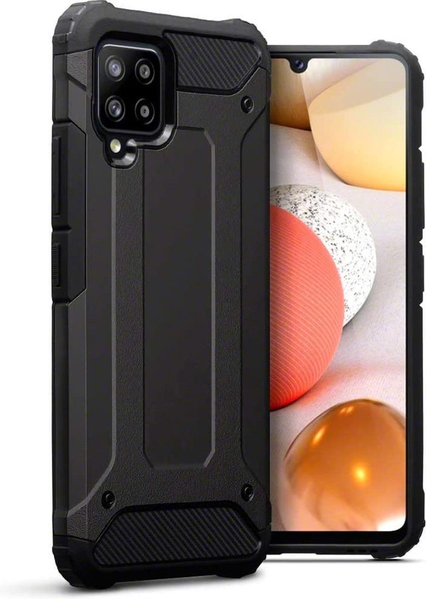 HB Hoesje Geschikt voor Samsung Galaxy A12 - Zwart - Anti-Shock Hybrid Armor Back Cover