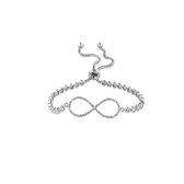 Silventi 9SIL-21301 Zilveren Armband - Dames - Zirkonia - Infinity - Lengte Verstelbaar -  16 tot 24 cm - Rhodium - Zilver