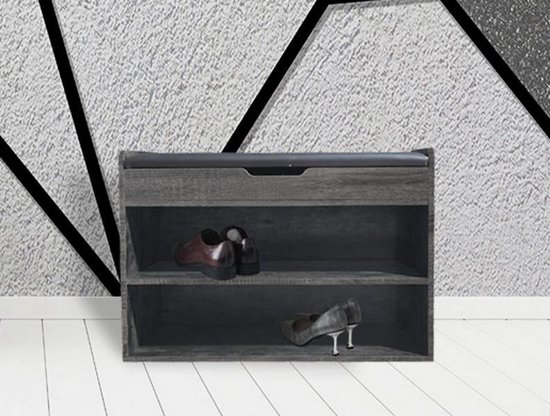 Meuble à chaussures avec banc - banc d'entrée avec compartiments de rangement pour chaussures - gris marron