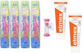 2x elmex kinder tandpasta en 4 x sence tandenborstels en zandloper ( roze )