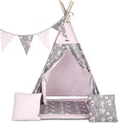 Sensillo Tipi Tent - Speeltent - Idianen Tent Kindertent - Indianentent Kinderen -speeltent 100% katoen / 105x105 x 180 cm Pink