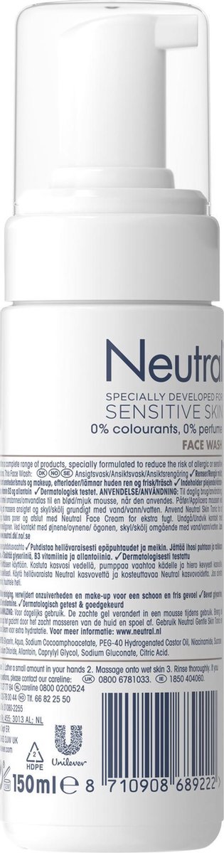 Neutral 0% Face Wash - Parfumvrije - bevat 0% parfum en 0% kleurstof - 2 x 150 ml van Neutral — afbeelding 2
