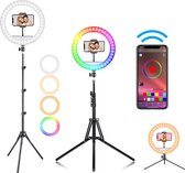 PIXMY - Ringlamp - Smart App - 10 inch - 100+ kleurstanden - Selfie Ring Light - Ring Light - Ringlamp met statief - Ringlight Smartphone Camera - Incl. Telefoonhouder en Nederland