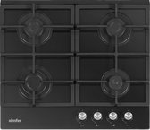 SIMFER BIH 6401 Inbouw Gaskookplaat met 4 kookzones - Ingebouwde glazen kookplaat - 60 cm - Vlambeveiliging - Zwart - Frontale bediening