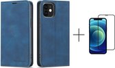 Apple iPhone 12 Mini Telefoonhoesje | Hoogwaardig Leren Bookcase | Portemonnee | Blauw + 1x screenprotector